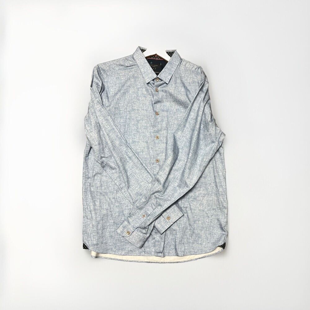 Ted Baker London Shirt Men Sz 6 Blue Chambry Button Down Long Sleeve 100% Cotton